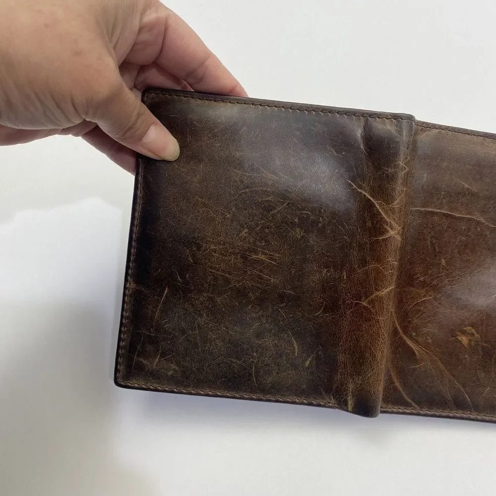 F&L Classic‎ Brown Genuine Leather Bifold Wallet RFID Safe Vintage